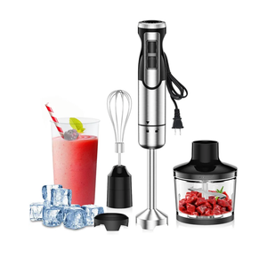 1800W Immersion Blender Handheld 4-in-1 Hand Blender Stick for Ice Crushing Smoothie, Baby Food, Soup, 8 Speed Hand Mixer Turbo Boost Stainless Steel Blade with Whisk, Chopper, Beaker
