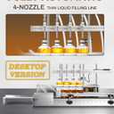 4-Nozzle Automatic Liquid Filling Machine Line 1-30 Ounce Bottle Filling Machine Bottle Filler with 35 Inch Belt Conveyor Desktop Version for Juice Wine Detergent