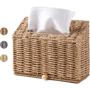 Unjumbly Hand Towel Box Cover, Designed for Kleenex Disposable Hand Towels, Paper Rope Tissue Box for Bathroom, Powder Room, Bedroom (Brown)