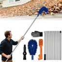 Longtor 12.9FT Gutter Cleaning Tools from Ground Aluminum Extension Pole with Bendable Brush, Deep Scoop & Swivel Head, Telescopic Roof Cleaner for Gutters/Swimming Pool, No Ladder Required