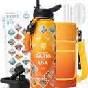 DYSANKY National Parks Water Bottle 40 oz Insulated Stainless Steel Bottle with 63 Hand-Drawn Park Stickers, Carrier Bag, Strap & Gift Box BPA-Free Ideal for Hiking, Camping & Travel