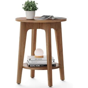 VASAGLE MAEZO Collection - Side Table, 2-Tier Small Round End Table, Nightstand with Tapered Legs, Curved Transitions, for Small Spaces, Living Room, Bedroom, Honey Brown ULET283T41, 15.8"D x 15.8"W x 19.7"H