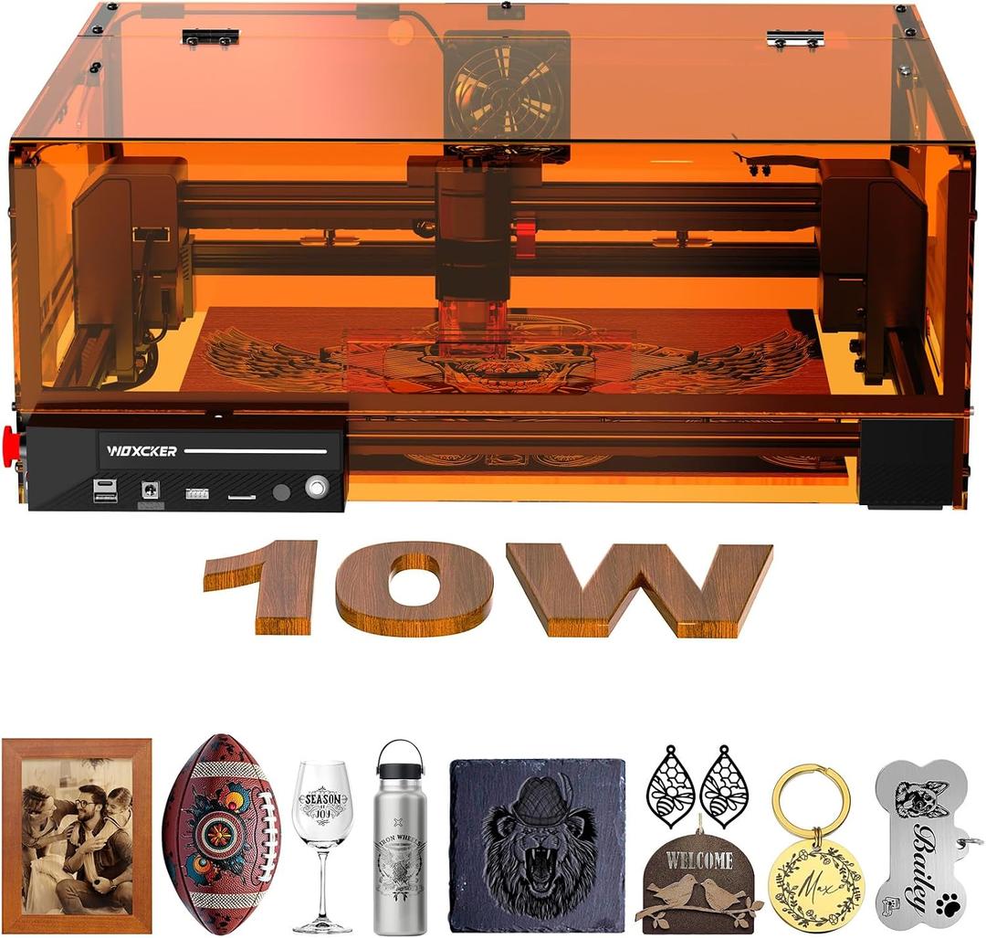 Laser Engraver, Woxcker L2 MAX 10W Enclosure Laser Cutter and Engraver Machine, 300x300mm Bed Size CNC Engraving Machine 0.01mm High Precision for Wood Stainless Steel Glass Metal (Class 1 10000mW)