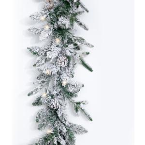 Nervure 9FT Real Touch Christmas Artificial Garland - Norfolk Pine Flocked Garland with 50 Warm White LED Lights for Home Fireplace Indoor Holiday Xmas Decor