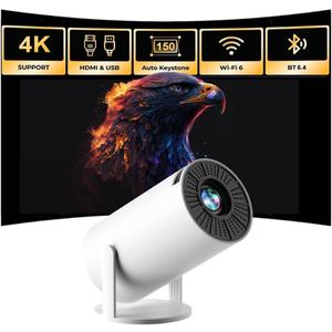 4k Mini Projector Portable, 270 Degree Rotation,Smart Projector with Wifi and Bluetooth, Native 720P,uto Vertical Keystone, Compatible with HDMI/USB/TV sticks/Smartphones/laptops[Built-in Apps]
