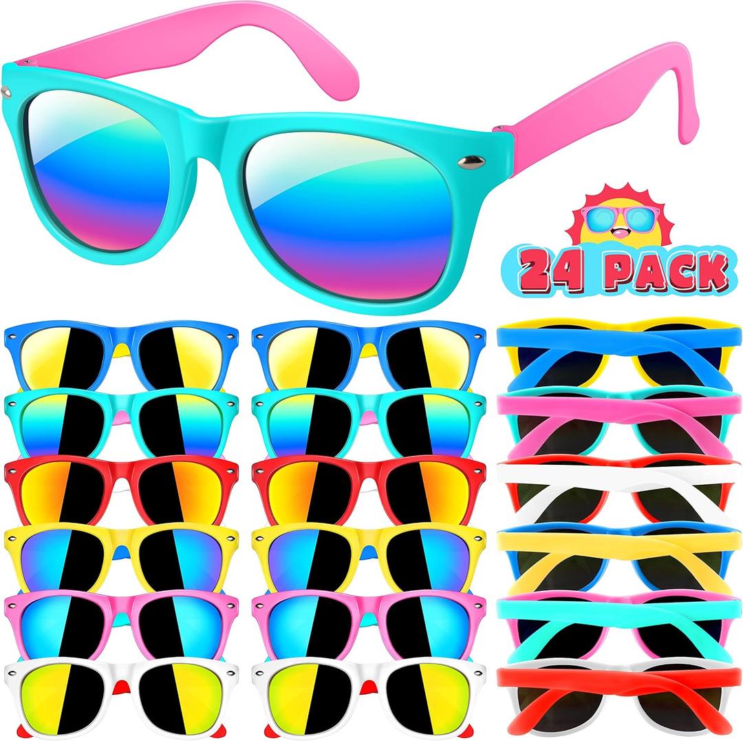 GIFTINBOX Kids Sunglasses Bulk, 24Pack Kids Sunglasses Party Favor with UV Protection for Boys Girls, Birthday Party Supplies for Beach Pool Goody Bag Toy Gift for Kids 3-8