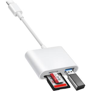 USB C to SD Card Reader, BnmxTek SD Card Adapter with SD MicroSD USB 3 Ports, USBC Memory Card Reader for iPhone 15 16, iPad, Mac, MacBook Pro/Air, Android and More USB-C/Type C Devices