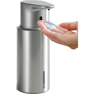 Automatic Liquid Soap Dispenser Touchless, 304 Stainless Steel Bottle Body &16.2oz/480ml Rechargeable, 3 Adjustable Liquid Levels, IPX7 Waterproof, for Kitchen Bathroom, Stainless Steel