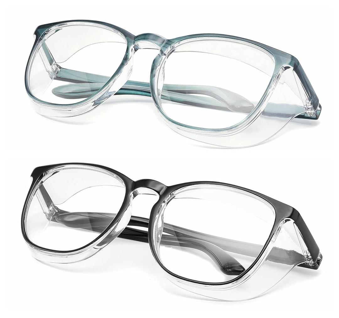 Alsenor Safety Glasses Anti Fog Goggles Protective Eyewear Blue Light Blocking Anti Dust UV Protection Glasses For Men Women (2 Pack (New Blue + Black))