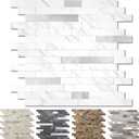 Yipscazo 20 Sheets Peel and Stick Stone Metal Tile Backsplash, Stick on Tiles for Backsplash Kitchen, Bathroom, Laundry Room, Camper, Fireplace (12'' X 12'', White Stone with Metal)