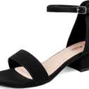 Wulubaba Girls Dress Shoes Low Heel Flower Girl Sandals | Open Toe, Ankle Strap, Wedding Party, Little And Big Girls (Black)