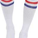 Joulli White Knee High Retro Striped Tube Socks 1-3 Pairs (One Size)