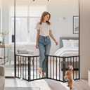 BFNN Free Standing Dog Gate, 16.5" Short Pet Gate for Stairs and Doorways, Up to 48" Wide Foldable Puppy Fence, Indoor & Outdoor Use, No Drilling and No Assembly, for Small & Toy Dogs, Black