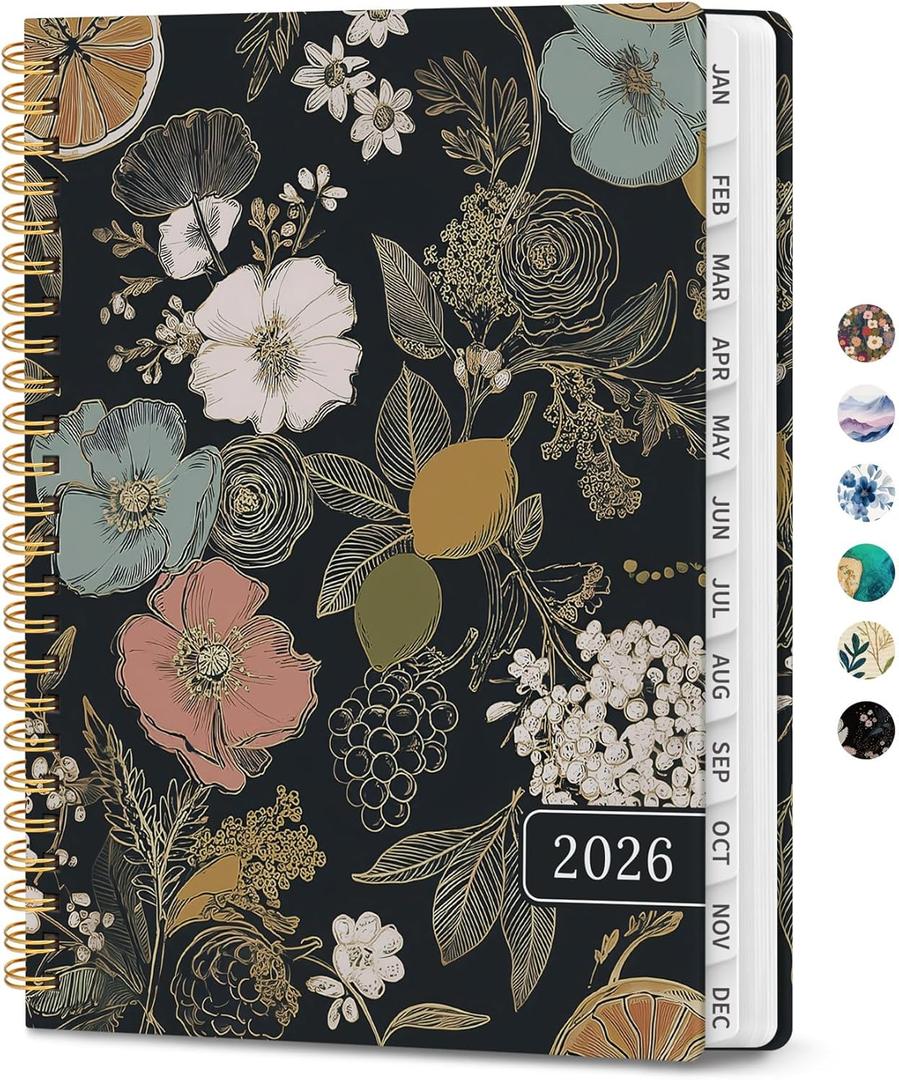 2026 Planner, Weekly and Monthly Planner for Women, January 2026 - December 2026, Hardcover 2026 Calendar Planner Book with Tabs, Inner Pocket, Spiral Bound, Perfect for Office Home School Supplies - A5 (6.3" x 8.5"), Citrus Bloom