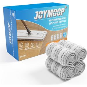 JOYMOOP Flat Mop Pads, Microfiber Mop Cleaning Pads, Washable Pads, Pads Replacement for JOYMOOP Flat Mop or Mop Bucket Set, Pack of 4 Refills 13inch - Stripe
