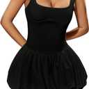 Milumia Women's Square Neck Sleeveless Ruffled Bubble Mini Tank Dress (Black), XS