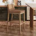 Nathan James Gracie Modern Upholstered Bar Chair, Wooden Bar Stool for Kitchen Island with Faux Leather Upholstery, Light Brown