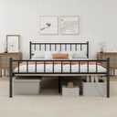 Metal Platform Queen Bed Frame with Headboard Sturdy Steel Slats Support No Box Spring Needed Easy Assembly Black.