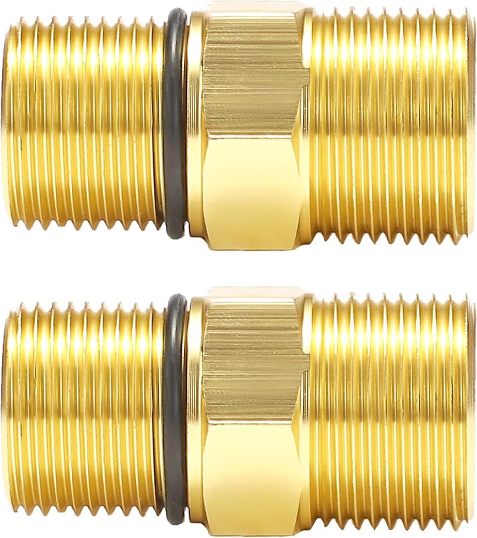 Water Outlet Fitting Pressure Washer Pump Parts, M20 Male to M22 Male Water Outlet Connector for Axial Cam Power Washer Pumps, Replacement for Simpson Cleaning 7110264, Gold, 2 Pack