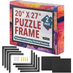 Impresa Jigsaw Puzzle Display Frame Kit - 2-Pack 20x27 in Black - Easy Snap-Together Puzzle Board Backing - Versatile Wall Hanging & Art Display - Fits 1000 Piece Frame