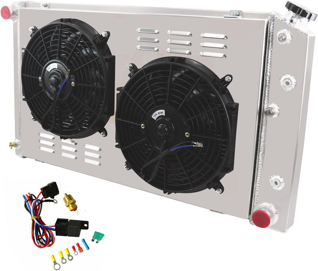 ECMRAD 3 Row Radiator&Shroud Fans Combo for Chevy Pontiac GTO Chevelle El Camino 1968 69 70 1971 1972 All Aluminum (3-Row Radiator Fans Combo)