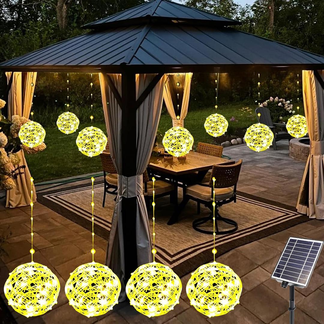 Solar Christmas Ball Lights for Tree Outdoor, 4 Pack 160 LED Globe Lights Waterproof, 8 Modes 7.87in Solar Sphere String Lights Outside for Window Garden Yard Porch Party Decorations, Warm White