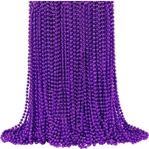 Shaoqinlin 144 PCS Mardi Gras Beads, 33'' 7 mm Metallic Purple Bead Necklaces for Halloween, Carnival, Christmas, Masquerade Parties