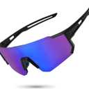 STORYCOAST Polarized Sports Sunglasses for Men Women,Driving Fishing Cycling Mountain Bike Sunglasses UV400 Protection (1-(a)black Frame-blue Mirror Lens)