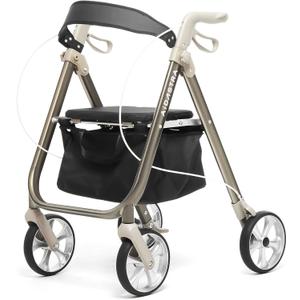 AIDASTRA Rollator Walkers for Seniors with 8'' Wheels, Seat and Brakes Folding Rolling Walker with Storage Bag, Lightweight Medical Adult Walkers, Height Adjustable, Support up to 330 lbs (Champagne)