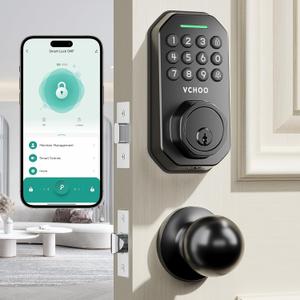 Keyless Entry Door Lock with Handle, App Control Door Locks for Front Door, Auto Lock Keypad Door Lock with Handle, Smart Door Lock for Home Hotel Bedroom with 2 Door Knobs (Matte Black)