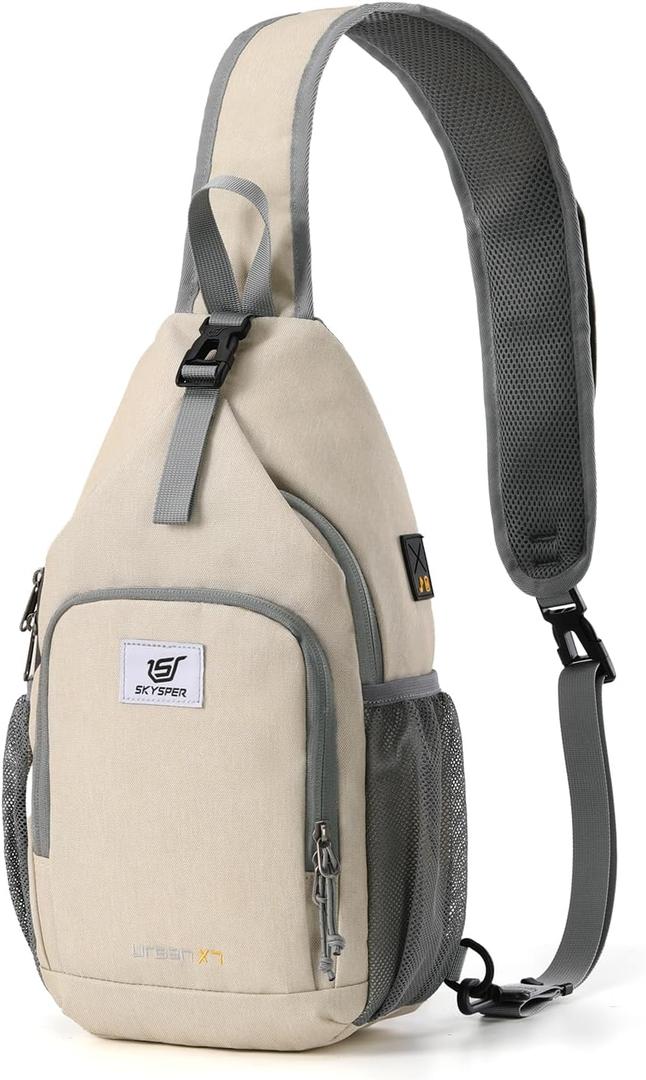 SKYSPER Sling Bag RFID Crossbody Sling Backpack Cross Body Shoulder Bag Travel Hiking Daypack for Women Men (Beige)