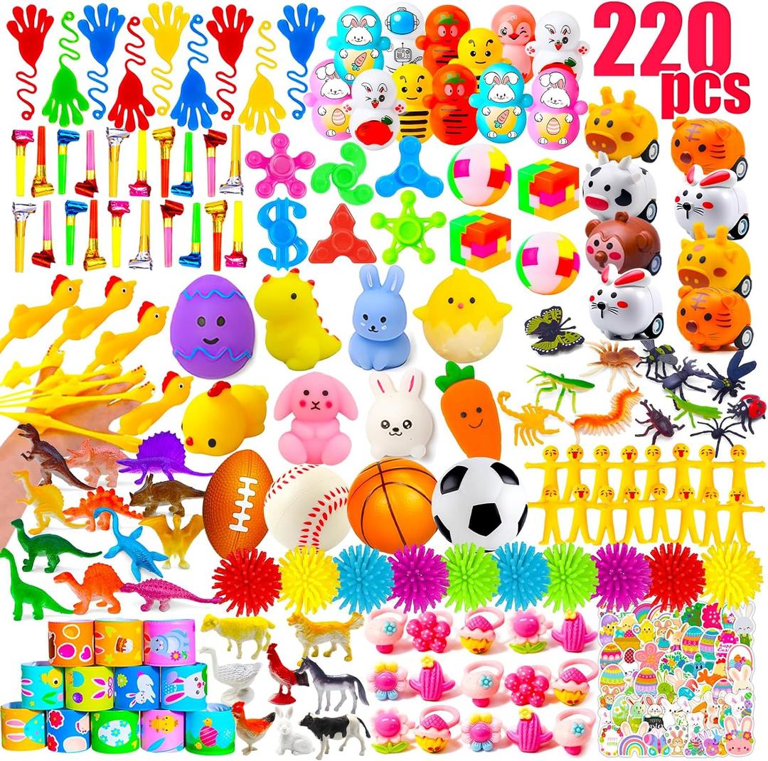 GOAUS Easter Egg Fillers Party Favors for Kids, 220 Pcs Small Toys Prizes Bulk, Goodie Bags Stuffers, Treasure Box Toys for Classroom, Prize Box Birthday Goody Bag
