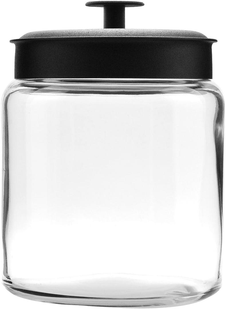 Anchor Hocking 96 Ounce Mini Montana Glass Jar with Lid (4 piece, black metal, dishwasher safe) (96 Ounce (Set of 2))