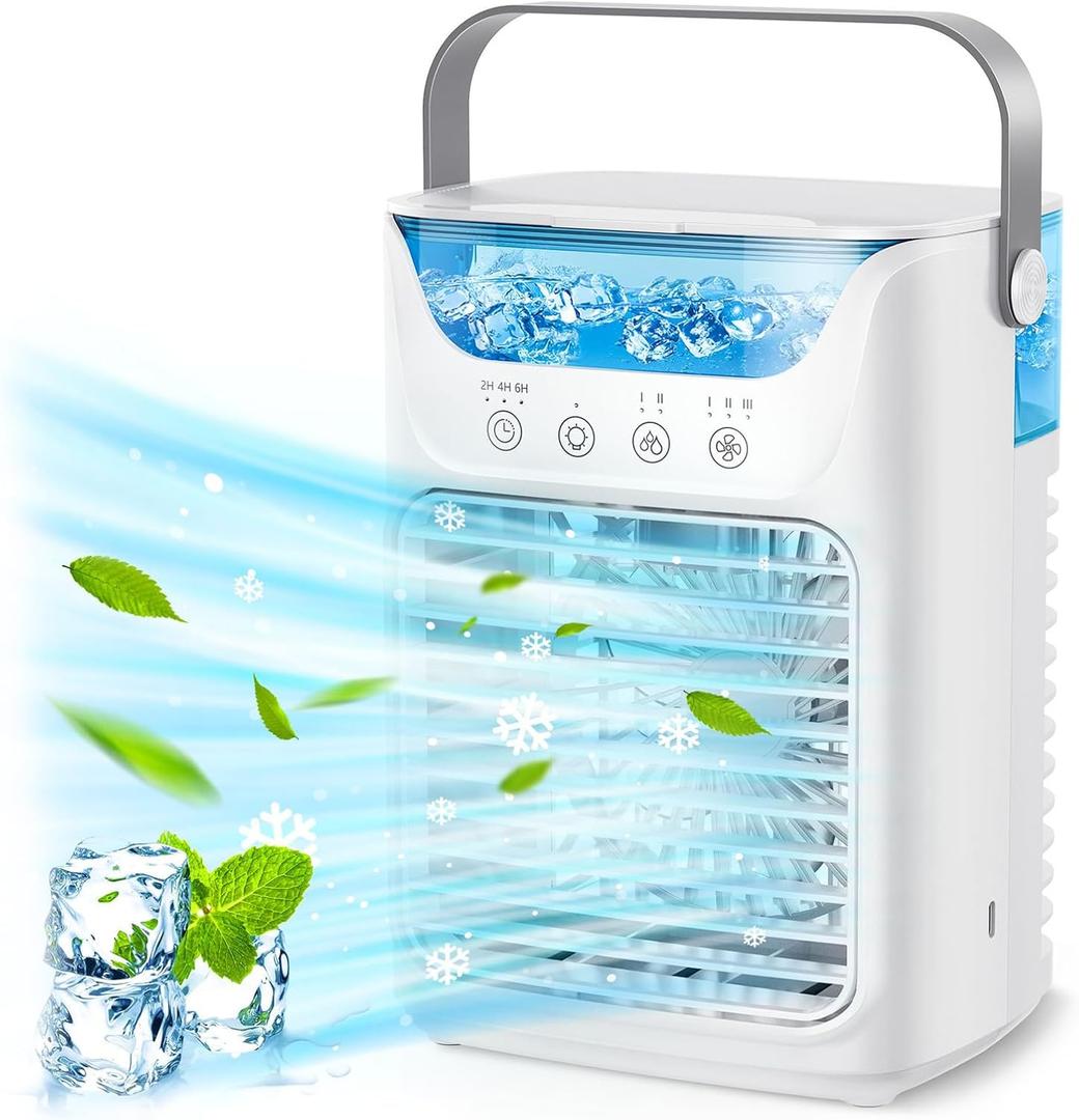 Air Cooler Portable Air Conditioner, Quiet Evaporative Air Cooler with 3 Speeds, 700ML Portable AC with 3 Wind Speeds for Room, Bedroom