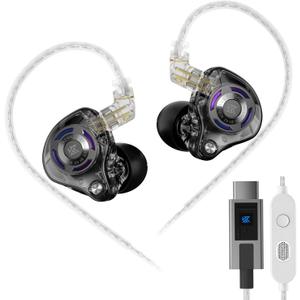 KZ Gale USB C Headphones, Wired Earbuds for Samsung S25 S24 S23 FE S22 S21 S20 A53 A54 Type C IEM Earphone with Microphone Built-in DSP Sound Card for iPhone 16 Pro Pixel 9 Pro (Type-C, Black)