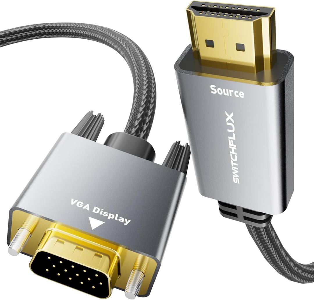 HDMI to VGA Adapter Cable 6FT [Metal Case, Nylon Cable] 1080P@60Hz HDMI Male to VGA Male Uni-Directional Braided Cord for Computer, Laptop, Monitor, Roku, Xbox, Graphics Card More