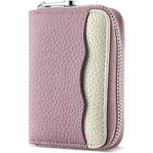 Linno RFID 20 Slots Credit Card Holder Genuine Leather Small Wallet for Women or Men with Zipper (New Purple)