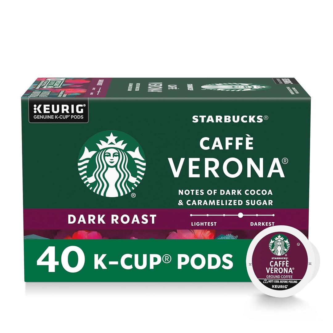 Starbucks K-Cup Coffee Pods, Dark Roast, Caff Verona for Keurig Brewers, 100% Arabica, 1 Box (40 Pods)