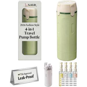4 in 1 Travel Dispenser Bottle Set, Leakproof TSA Travel Size Containers for Toiletries, Portable Refillable Bottles, Hard Shell Rotating Design with Scale and Labels