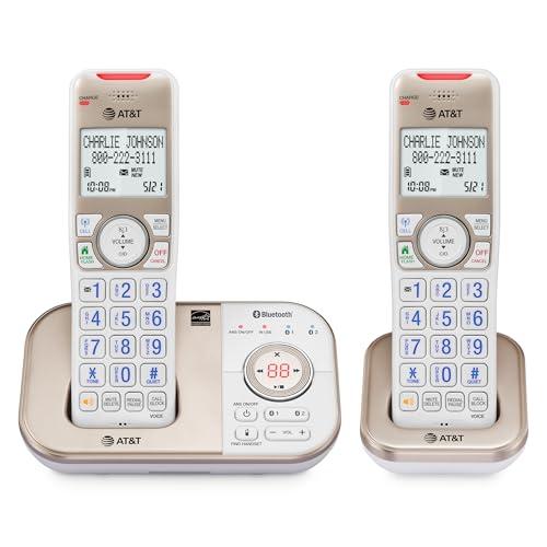 AT&T 2-Handset DECT 6.0 Bluetooth Expandable Cordless Phone for Home with Answering Machine, Smart Call Blocking, Caller ID, Intercom and Bluetooth Connect to Cell: BL3112-2 (Champagne Gold/White)