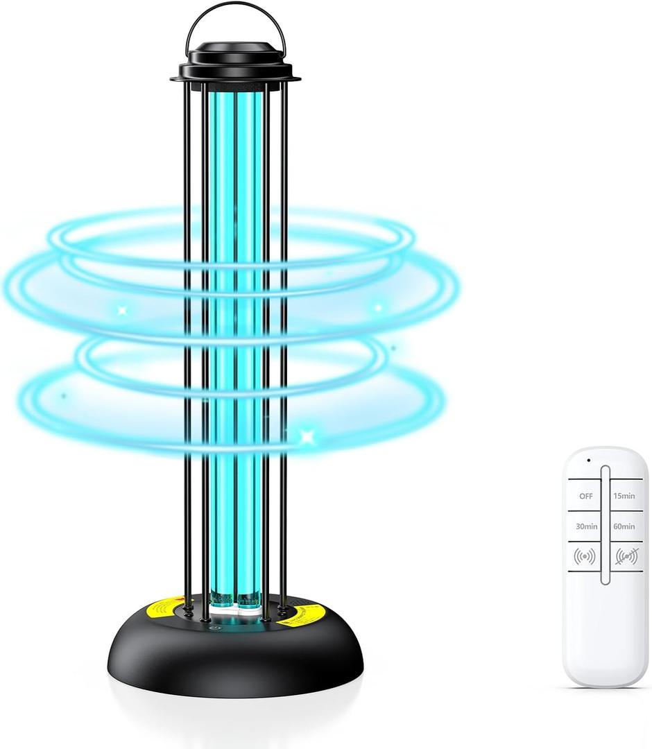 UV Light Sanitizer, 100W Ultraviolet Lamp with Remote Control for Bed Bugs and Dust Mites, Home Disinfection Device UV Lamp with Motion Sensor,3 Speed Timings for Home, Room & Kitchen