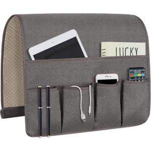 NB Sofa Armrest Organize remote holder bedside caddy organizer with 5 pocketsnon-slip couch remote control holder couch armchair caddy accessories (Dark Grey, 35''x18'')