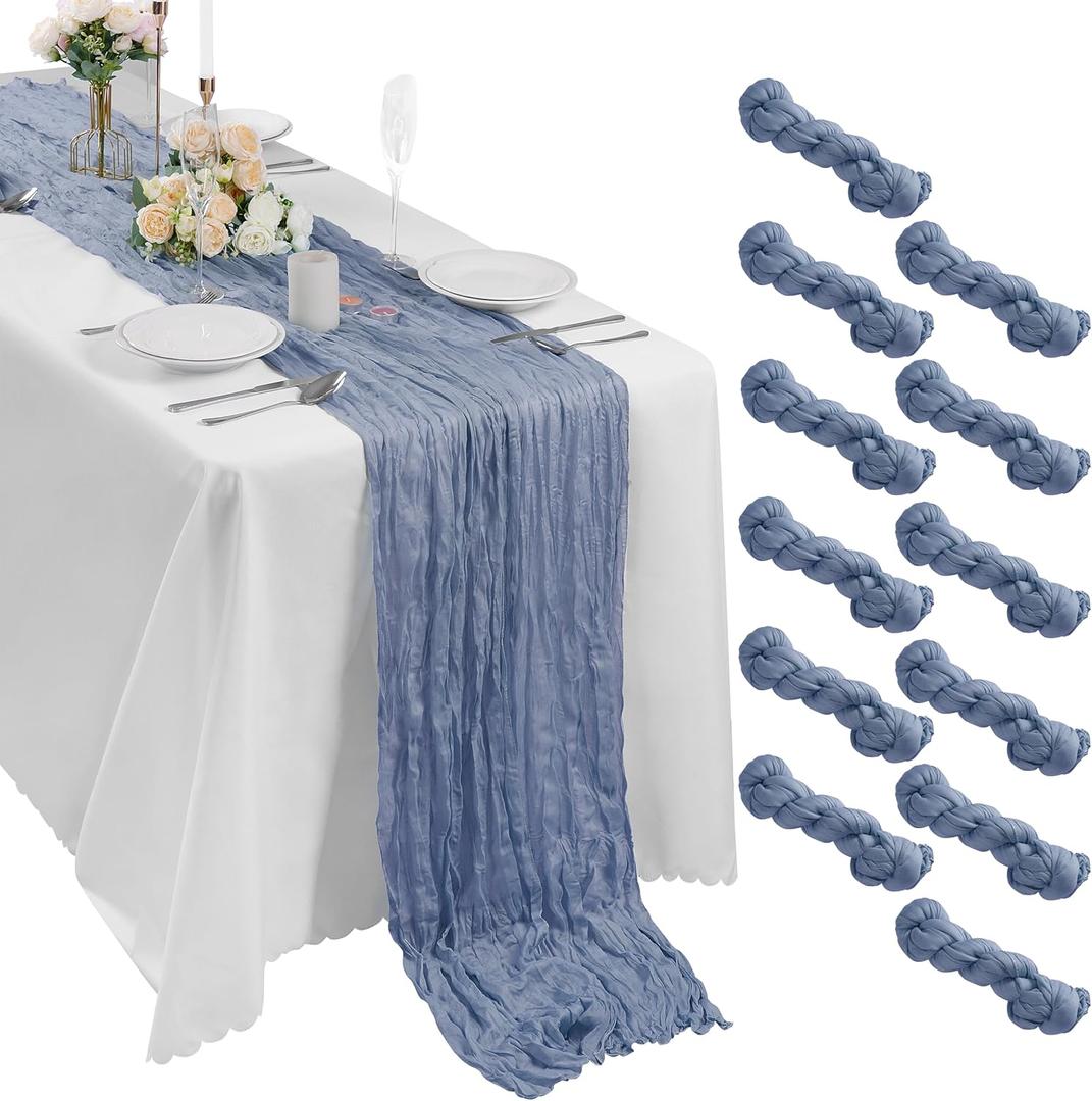 Bailarina 12 Pack Cheesecloth Table Runner 17x108 Inch Long Gauze Cheese Cloth 9ft Wrinkled Sheer Table Runner for Wedding Reception Birthday Party Table Decoration (Dusty Blue)