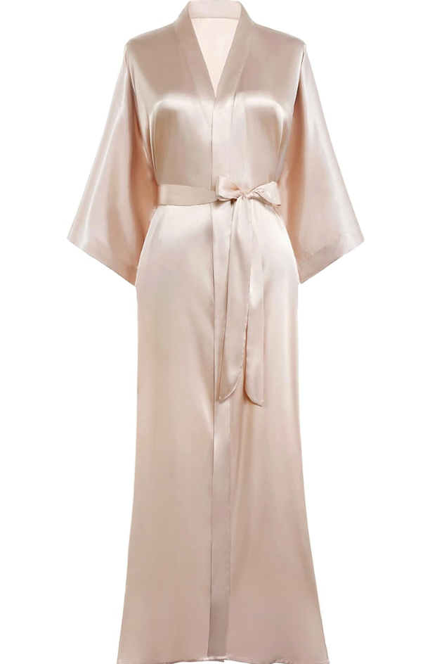 PRODESIGN Satin Kimono Robe Women Long Silky Kimono Bathrobe Sleepwear Wedding Bridesmaid Robe M
