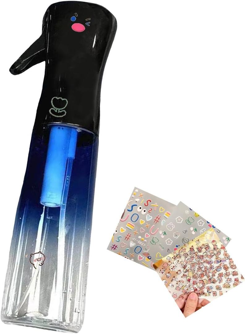 DIY Pattern Home Hair Spray Bottle (10.1oz/300ml) - Continuous Spray Ultra Fine Water- Suitable for Hair Cutting Accessories, Cleansing, Salon, Plants & More (Black Gradient Blue +1 Random Sticker)