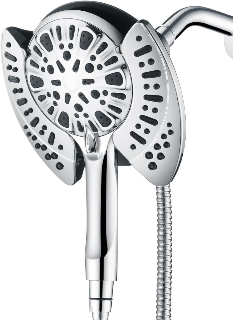 2-in-1 Shower Head with Handheld Combo: 2.5GPM Rainfall Shower Head & Handheld Shower Head Use Together or Alone, 9 Spray Settings Hand Held Shower Head with Hose, Shower Trim Systems (Chrome)
