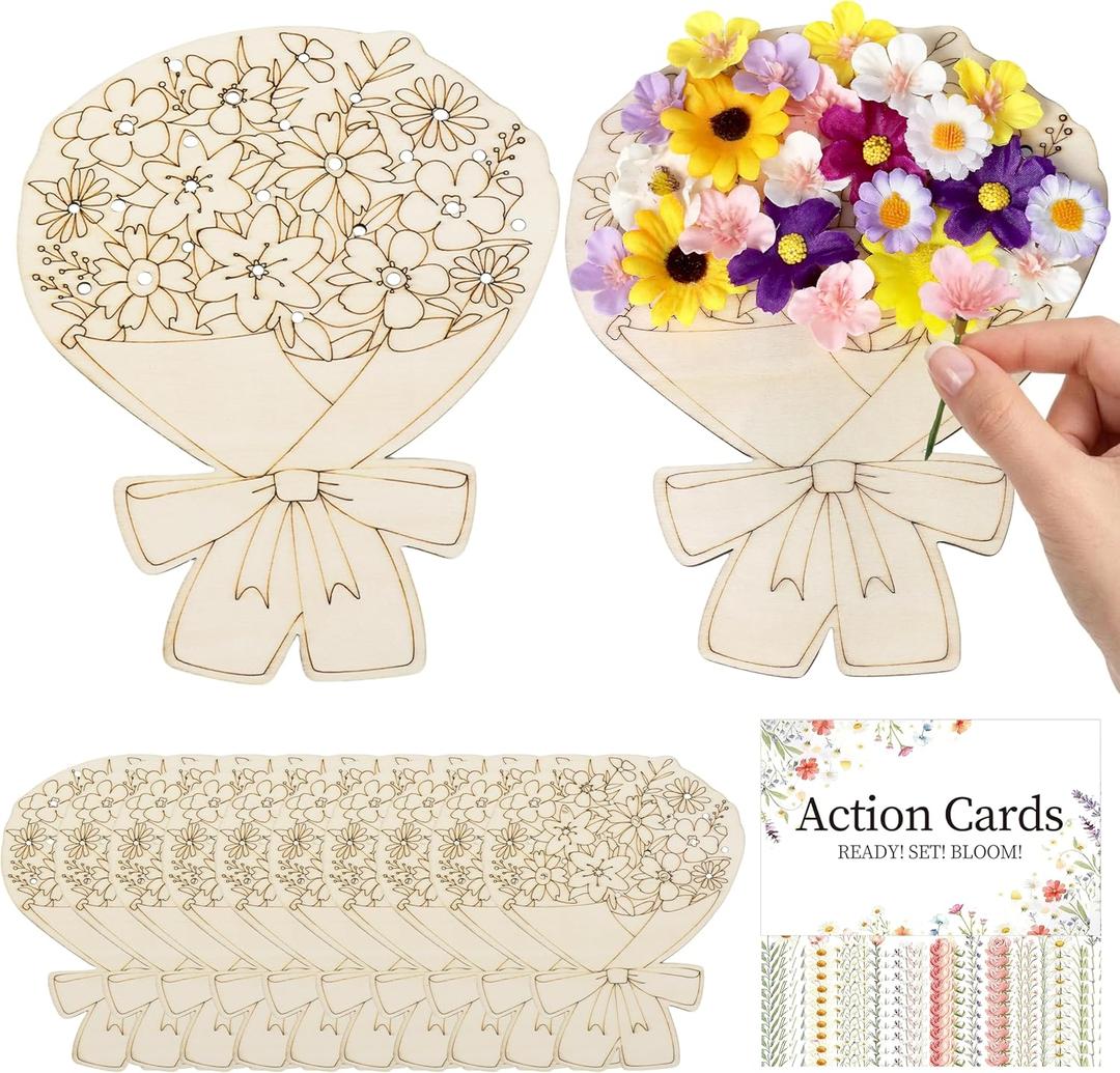 Wooden Flower Collector Nature Exploration Board - 10 Pcs Outdoor Flower Arrangement Bouquet Holder Activity Set for Garden Parties - Spring DIY Floral Craft Art Kit with Adventure Cards