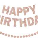 2 x GCQQ Rose Gold Happy Birthday Banner - Glitter Pre-Strung 3M Pre-Strung Letter Garland + 2.5M Rose Gold Dot Garlands Woman Girls Birthday Party Banners Backdrop Decoration Supplies, No DIY