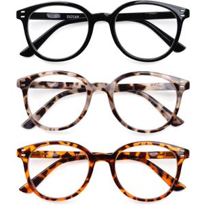 SIGVAN 3 Pack Reading Glasses Spring Hinge Stylish Readers Black/Tortoise for Men and Women 0.75 x