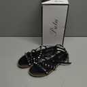 katliu Women's Flat Sandals Strappy Studded Sandals Gladiator Sandals with Ankle Strap Black, Size 10